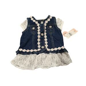 NEW NWT Baby Girl Little Lass Denim Vest w/ Lace Accented Tee | Size 6-9 Months